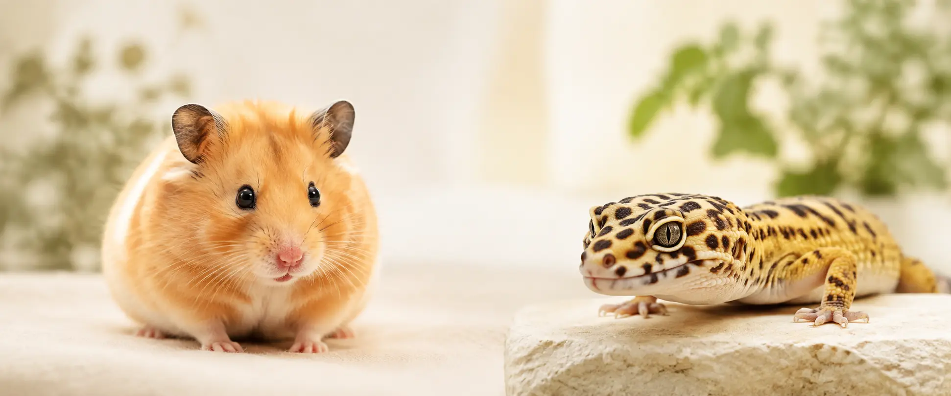 ハムスターとヒョウモントカゲモドキ