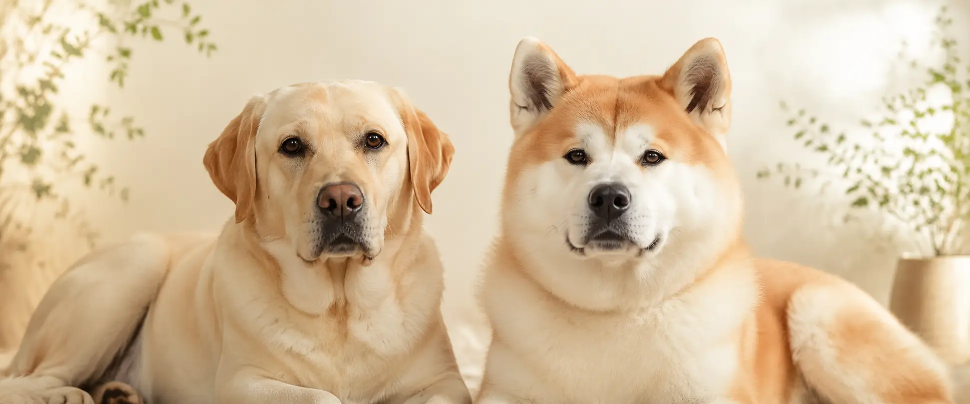 ラブラドール・レトリーバーと秋田犬