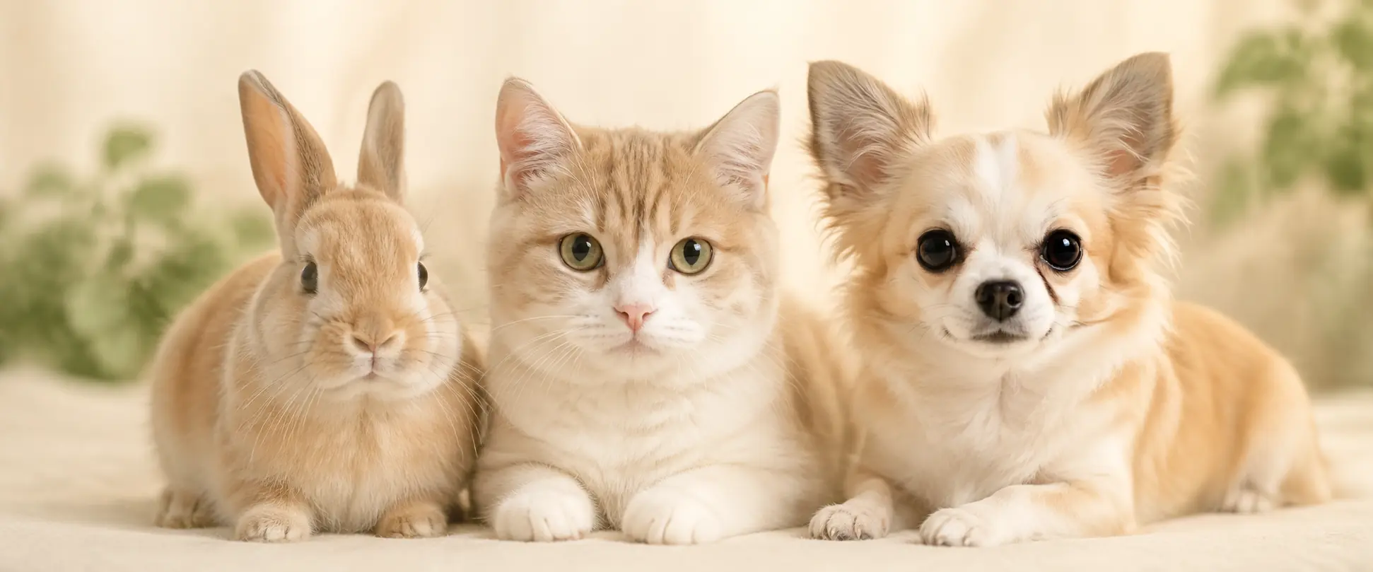 ウサギと猫とチワワ